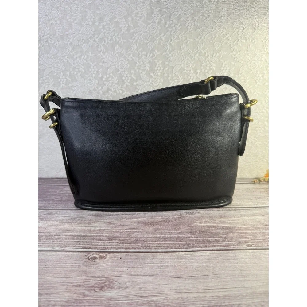 Vintage‎ COACH Equestrian Slim Crossbody Shoulder Bag Black Leather